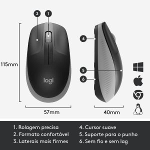 MOUSE SEM FIO USB PRETO/CINZA M190