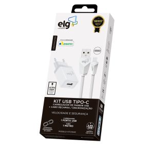 KIT CARREGADOR DE PAREDE + CABO USB TIPO-C  KTC10WC