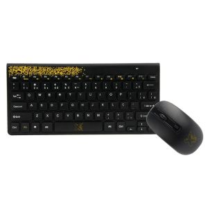 KIT TECLADO E MOUSE SEM FIO USB PRETO/AMARELO