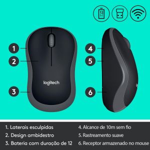 KIT TECLADO E MOUSE SEM FIO USB PRETO MK270 - 920-004433-V